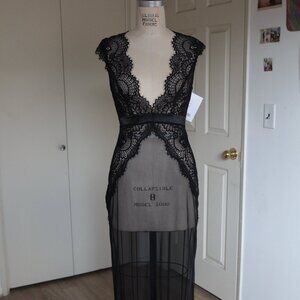 Black Sheer stretchy Mesh & Lace full length dress NEW